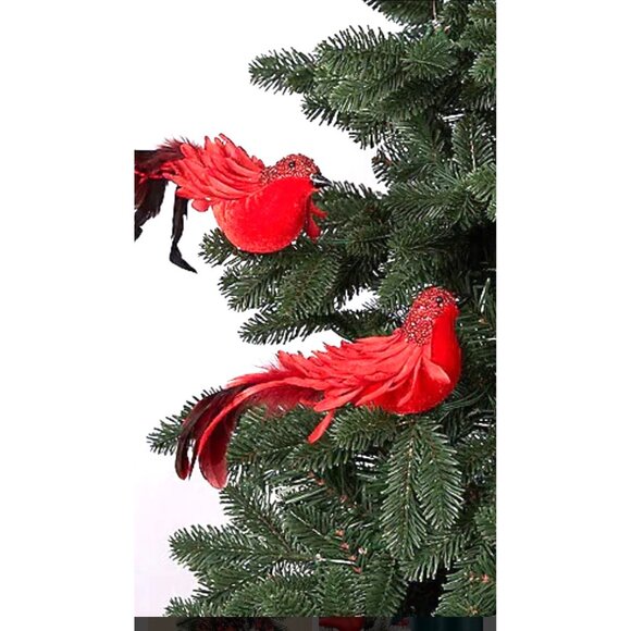 3 Lg Red Feathered Cardinal Christmas Tree Ornaments Glitter Accents Clip-On - Picture 1 of 13